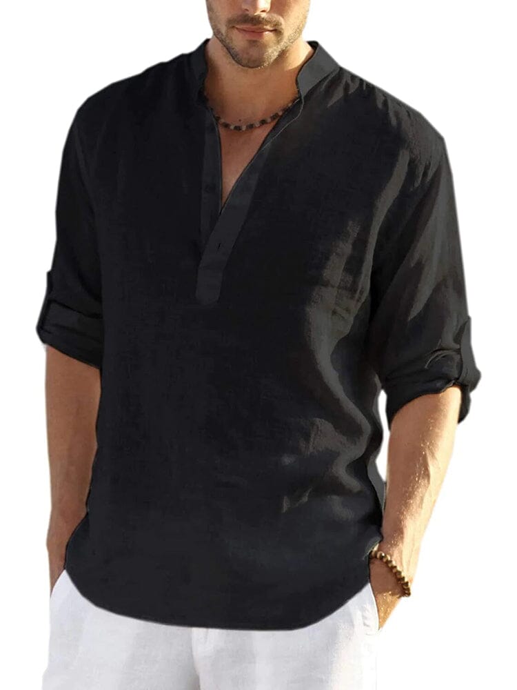 Cotton Linen Style Henley Shirt