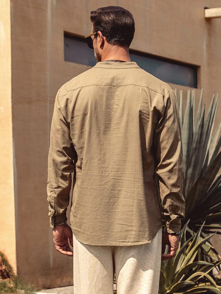 Cotton Linen Style Henley Shirt