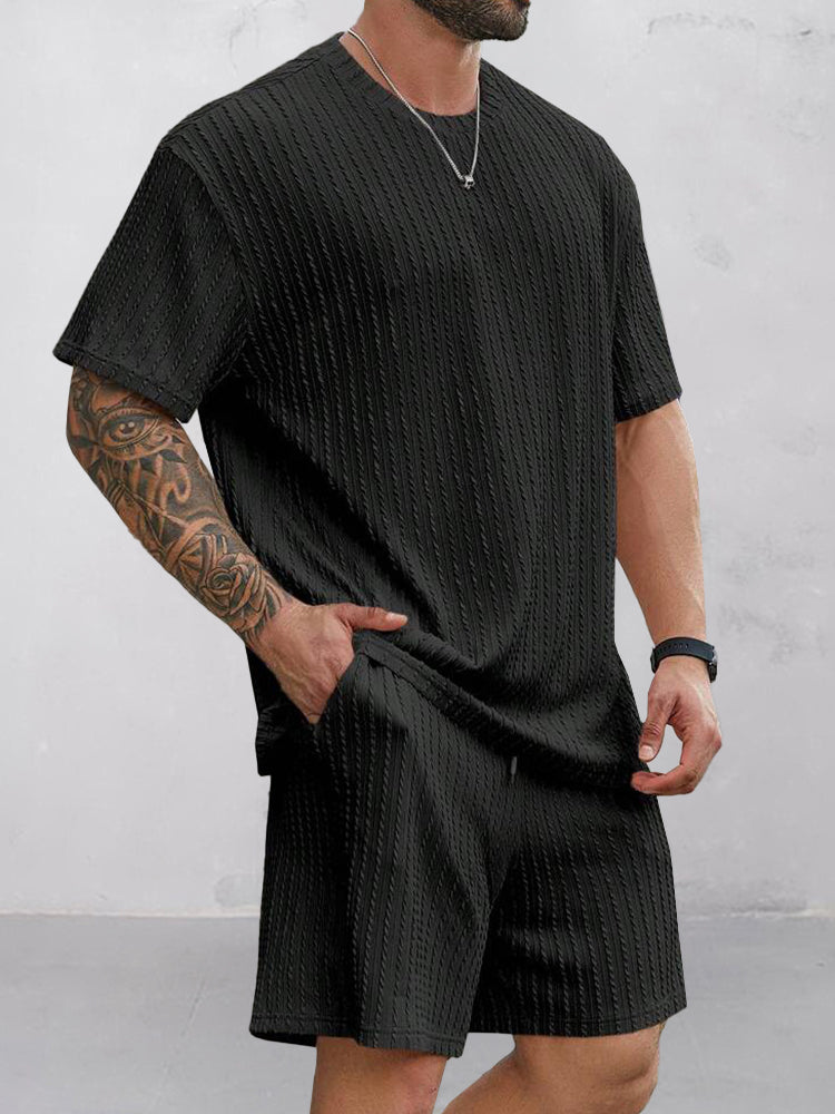 Casual Vertical Textured T-Shirt Set