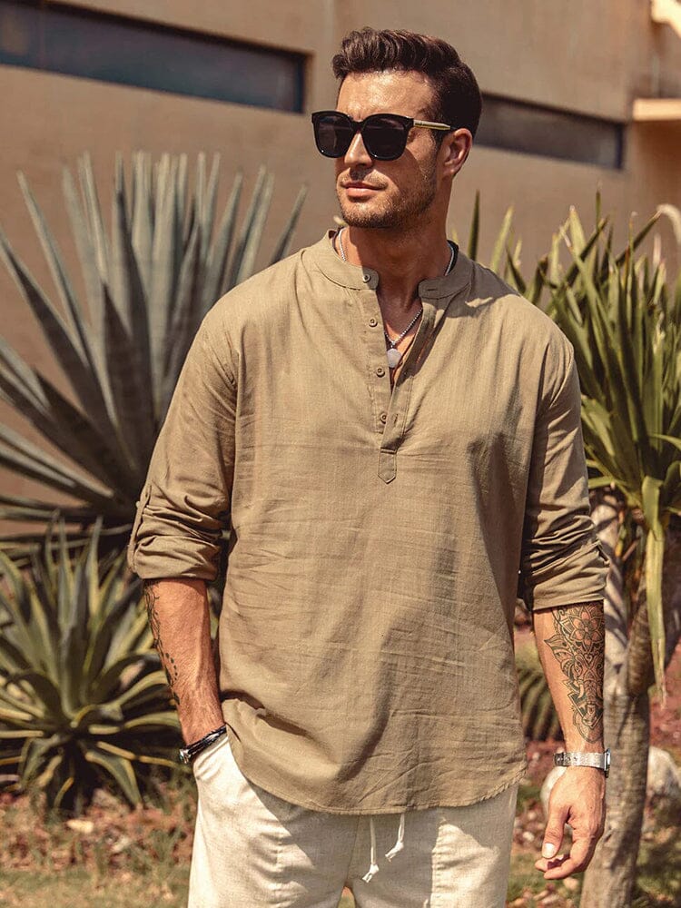 Cotton Linen Style Henley Shirt