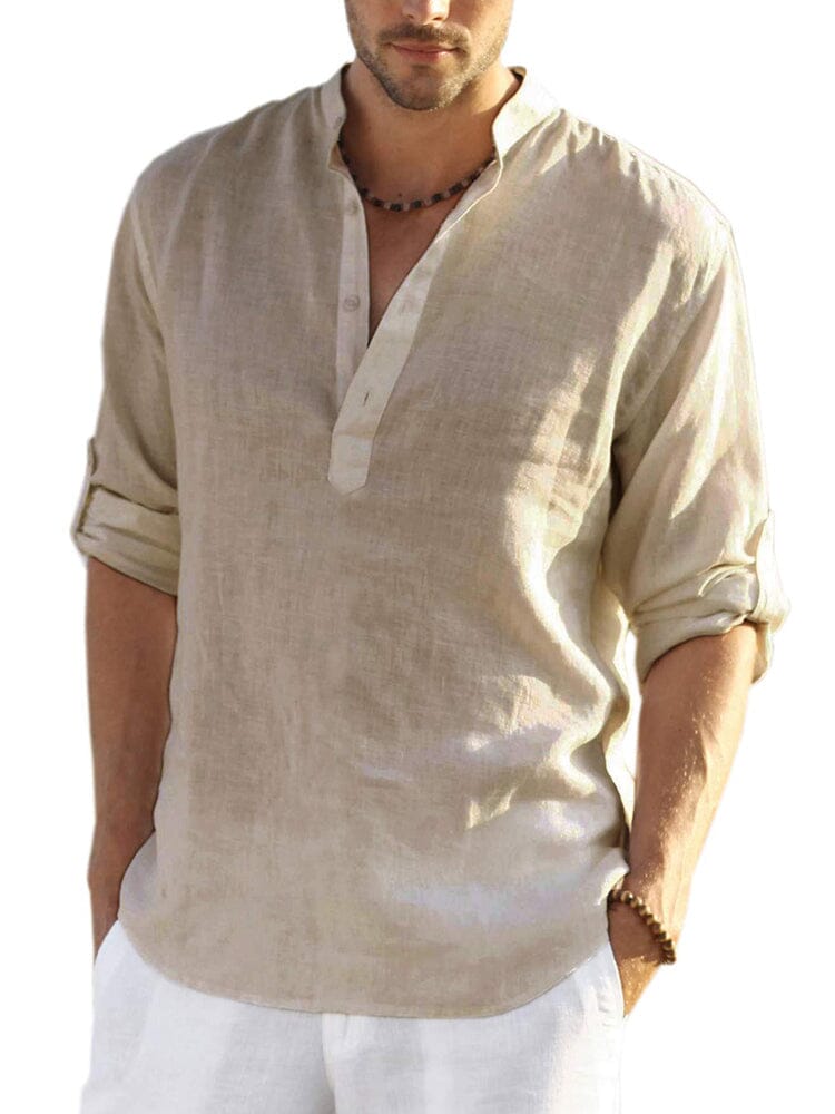Cotton Linen Style Henley Shirt